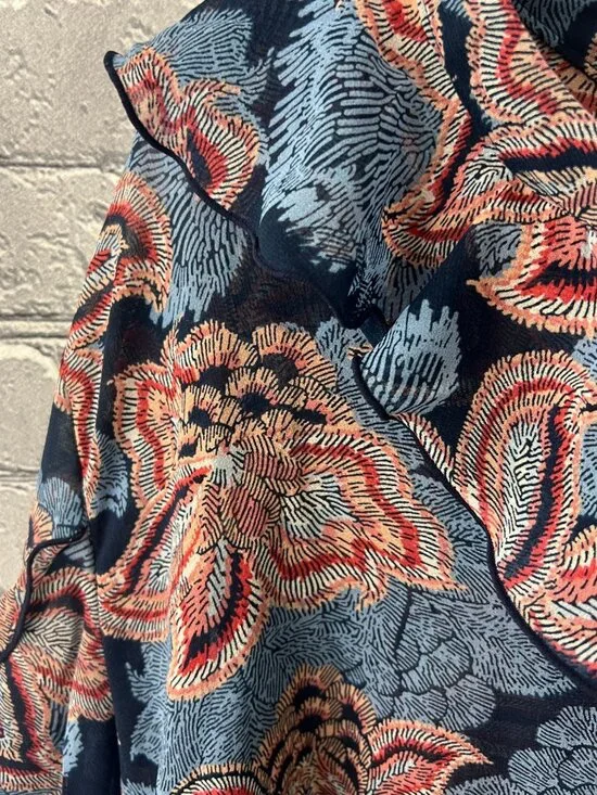 Chico’s NWT Size 4 US 20 Blue Floral Ruffle Front Blouse Long Sleeve Boho Top - Picture 12 of 12